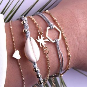 🎉 New Seashell & Palm Tree Beach Bracelet Set